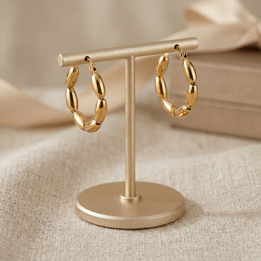 Golden Bead Hoop Stainless Steel Earrings