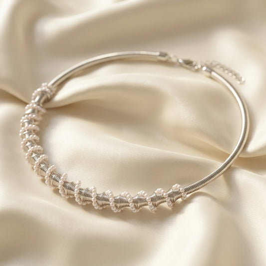Minimalist Stainless Steel Pearl Accent Collar Necklace