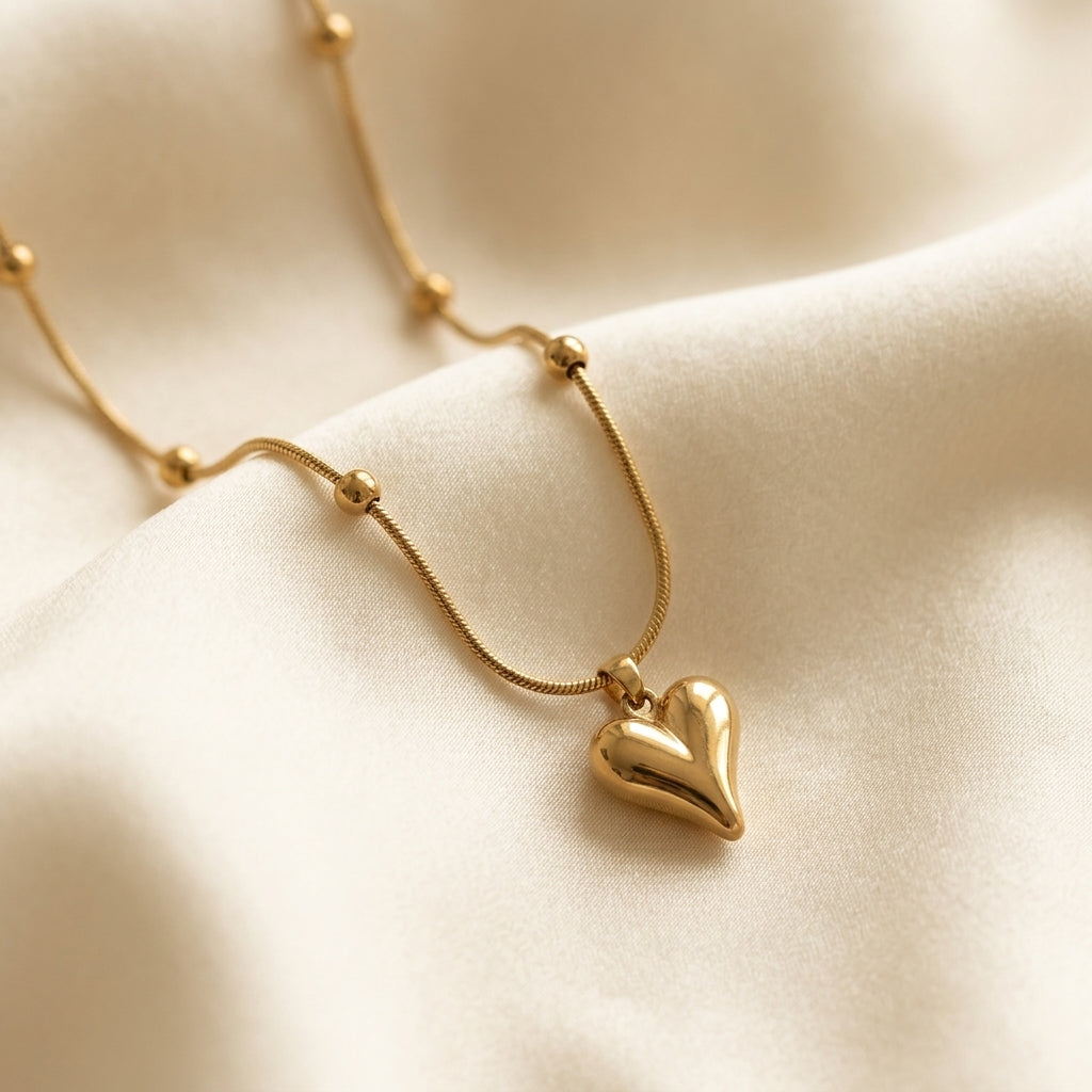 Minimal Gold Heart Pendant Necklace- Stainless Steel