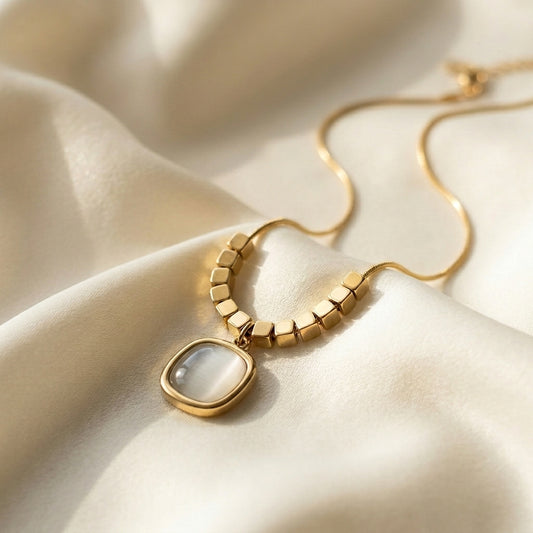 Minimal Gold Square Pendant Necklace- Stainless Steel