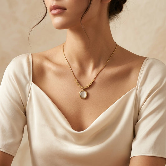 Minimal Gold Square Pendant Necklace- Stainless Steel
