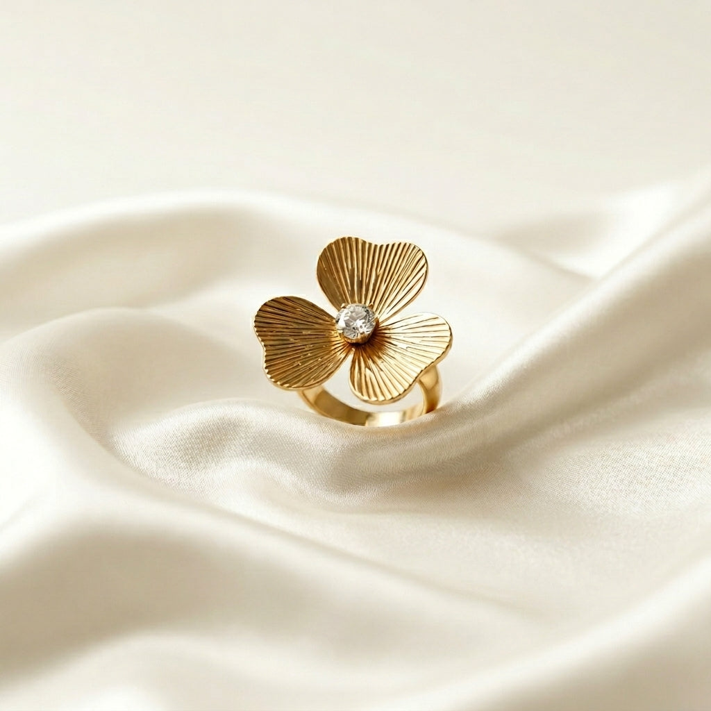 Luxury Stainless Steel Floral Ring for Women