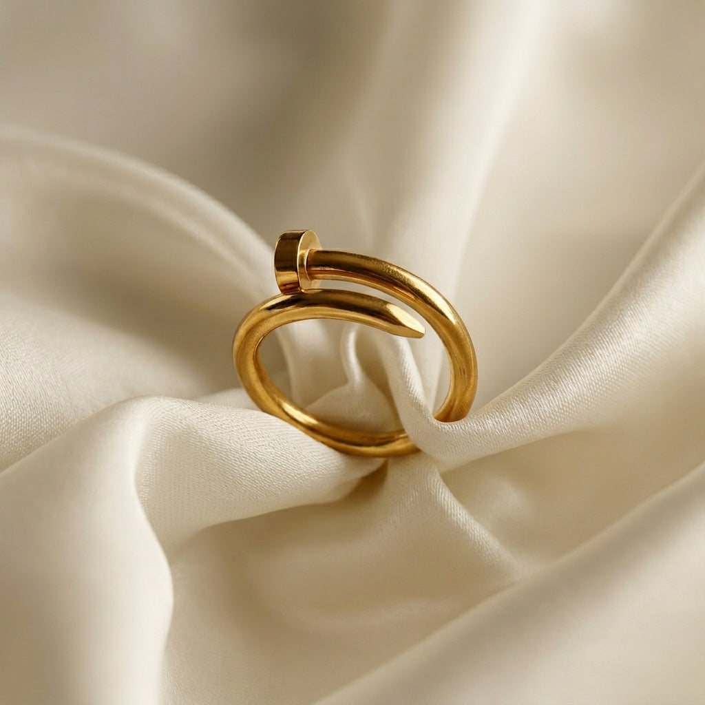 Minimalist Nail Gold Stainless Steel Adjustable Open Ring
