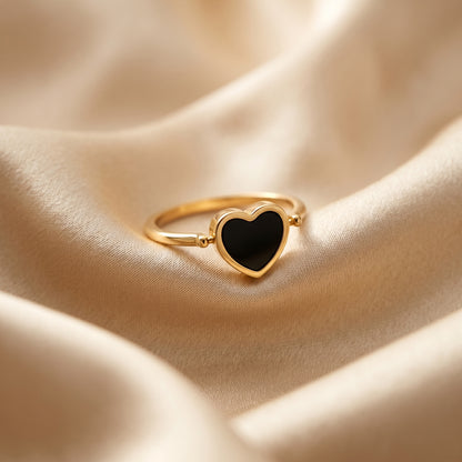 Rotating Double Heart Stainless Steel Ring – 2 in 1 Black & White
