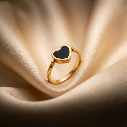 Rotating Double Heart Stainless Steel Ring – 2 in 1 Black & White