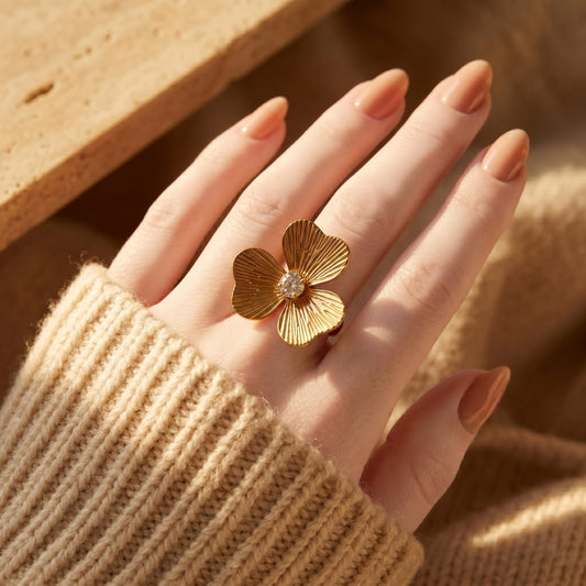 Luxury Stainless Steel Floral Ring for Women