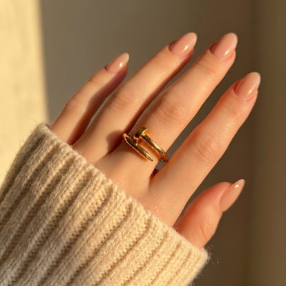 Minimalist Nail Gold Stainless Steel Adjustable Open Ring