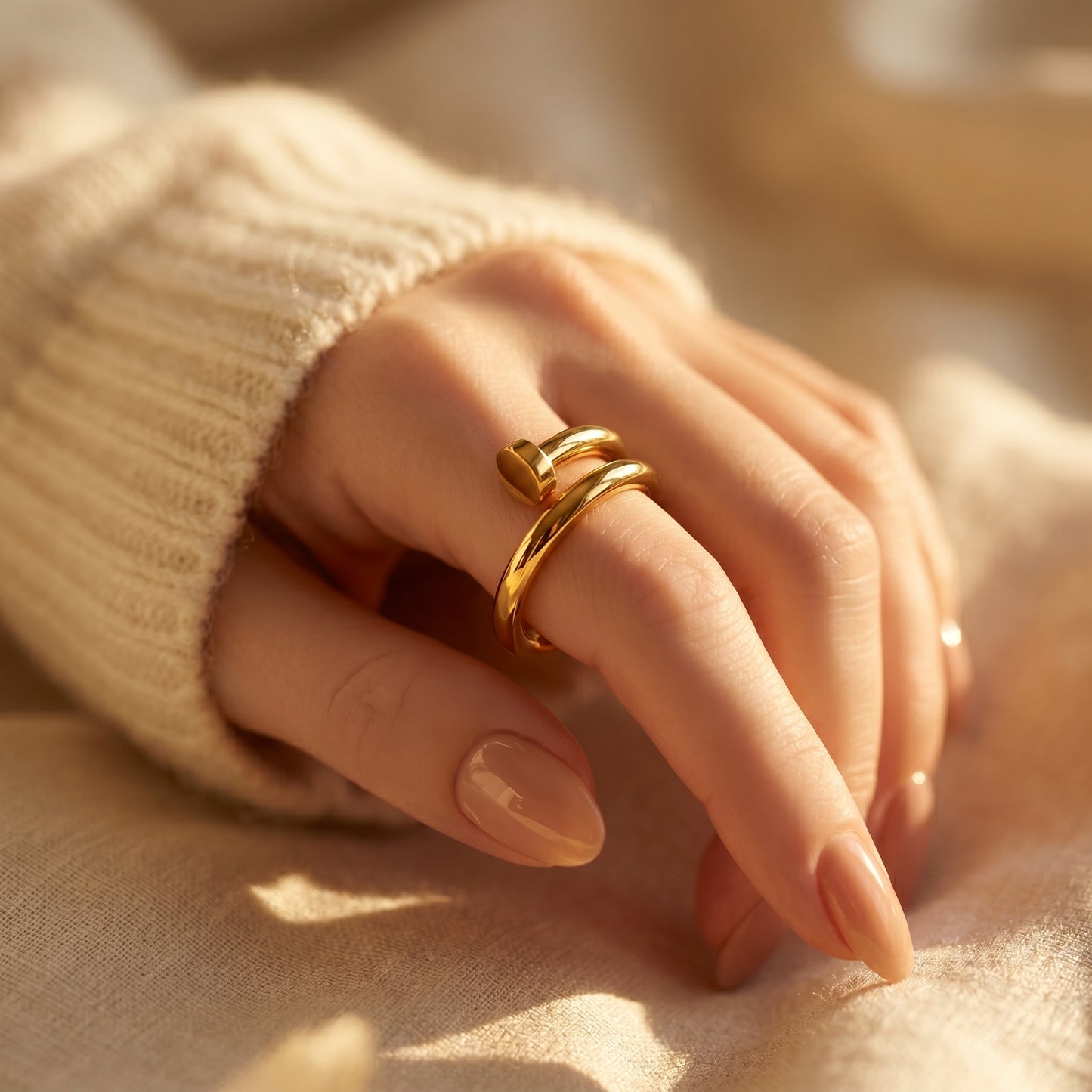 Minimalist Nail Gold Stainless Steel Adjustable Open Ring