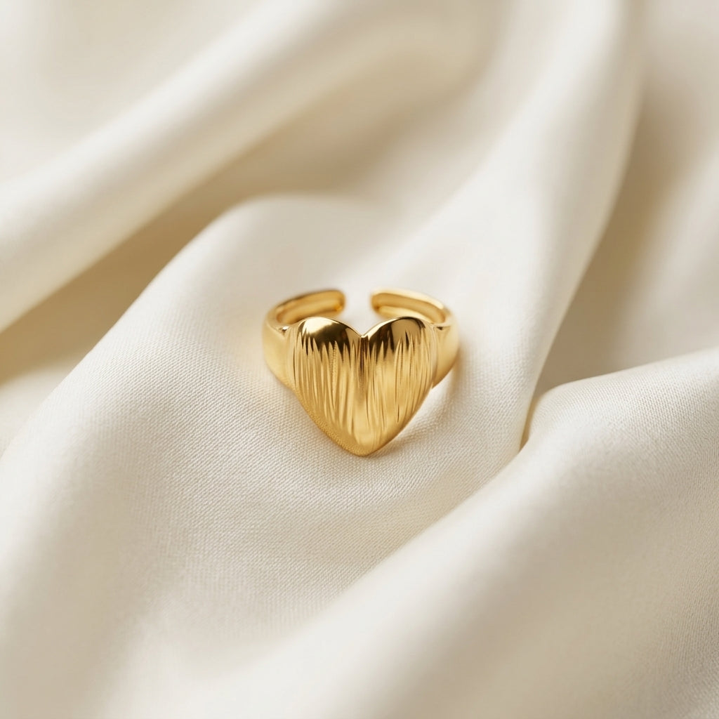 Minimalist Gold Heart Adjustable Stainless Steel Open Ring